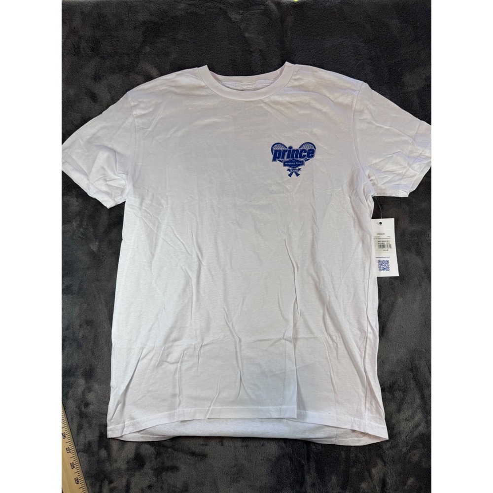 Prince Happy Dad Seltzer Tennis Mens White Short Sleeve Graphic T Shirt Medium
